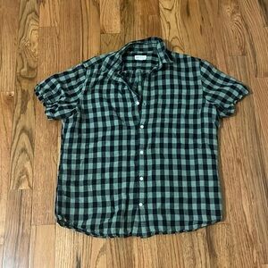 Men’s Navy/Green checked short sleeve button up